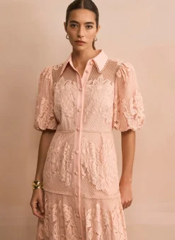 Pink Lace Midi Shirt Dress