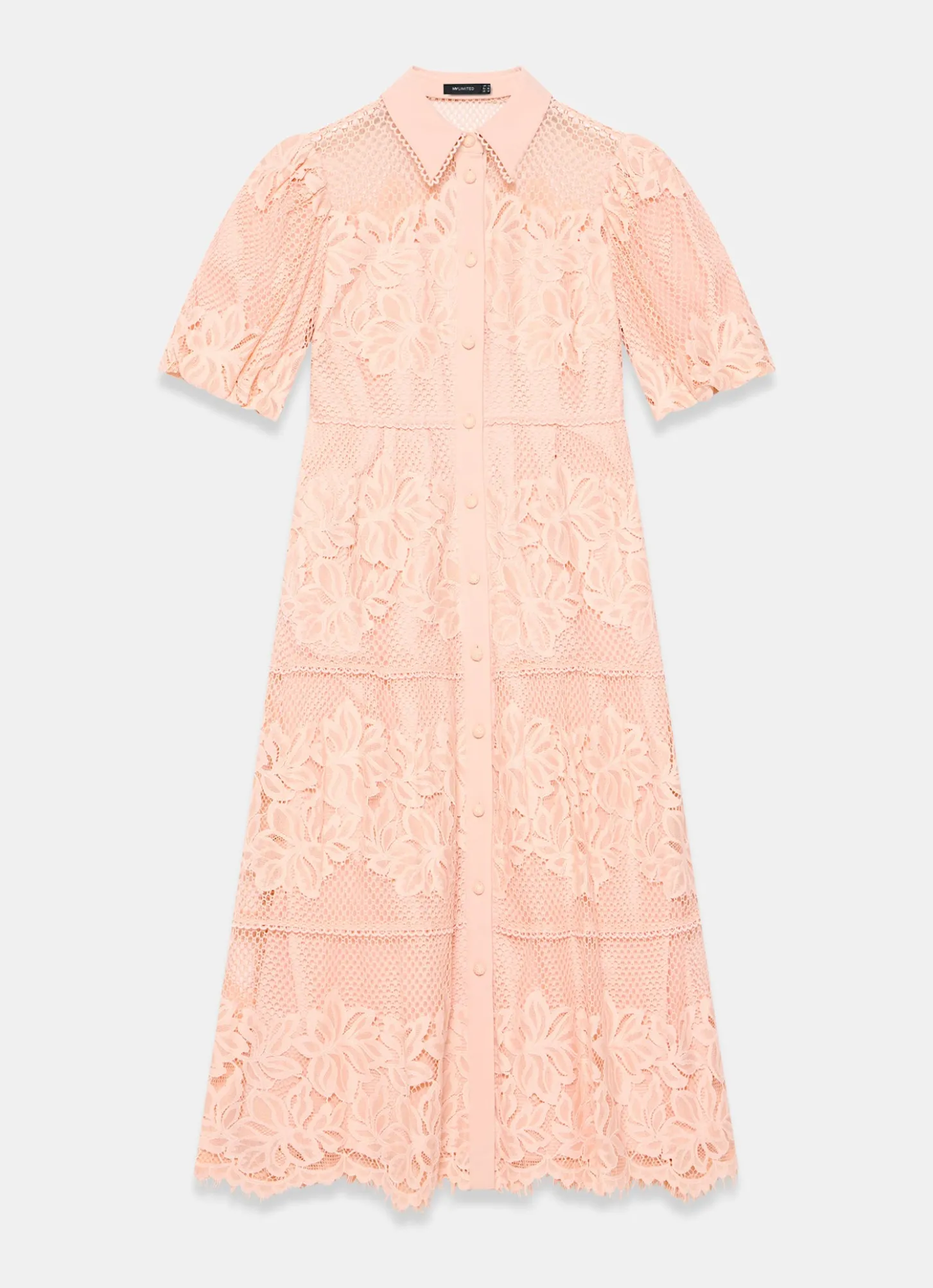 Pink Lace Midi Shirt Dress