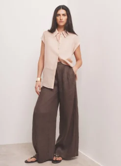 Pink Linen Blend Sheer Panel Shirt