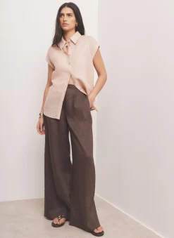 Pink Linen Blend Sheer Panel Shirt