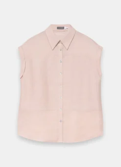 Pink Linen Blend Sheer Panel Shirt