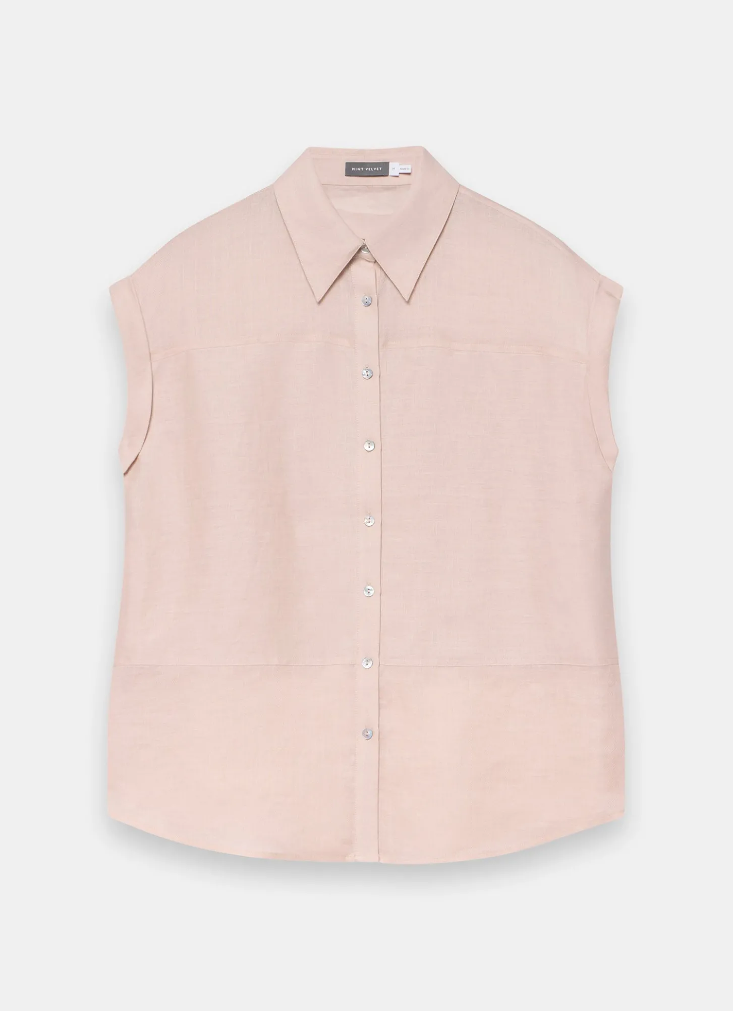 Pink Linen Blend Sheer Panel Shirt