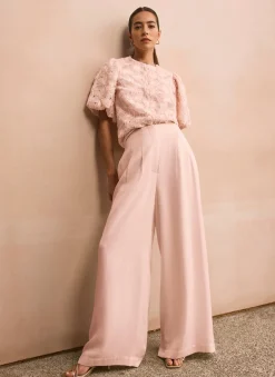 Pink Pleat Detail Wide Leg Trousers