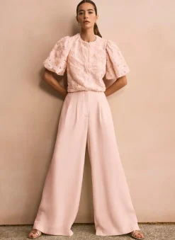 Pink Pleat Detail Wide Leg Trousers