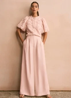 Pink Pleat Detail Wide Leg Trousers