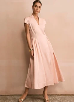 Pink Ruched Detail Midi Dress