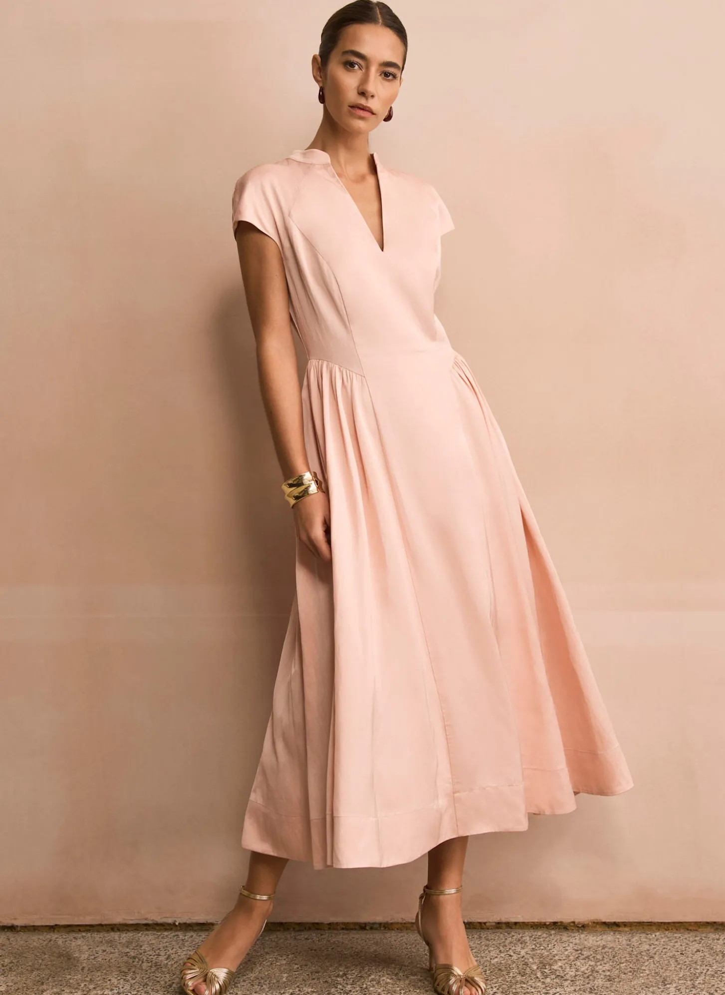Pink Ruched Detail Midi Dress