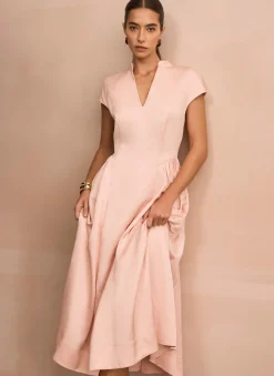 Pink Ruched Detail Midi Dress