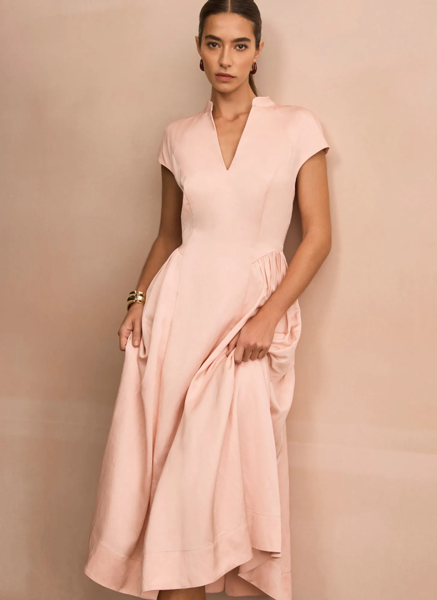 Pink Ruched Detail Midi Dress