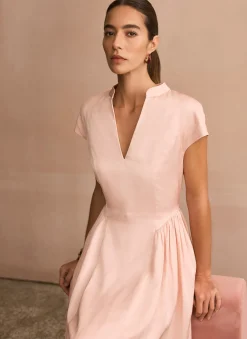 Pink Ruched Detail Midi Dress