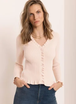 Pink Ruffle Detail Cardigan