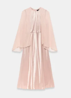 Pink Satin Cape Maxi Dress