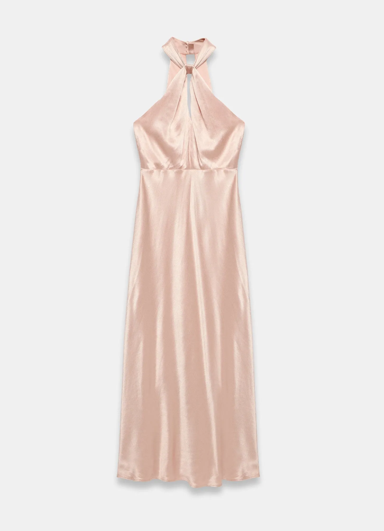 Pink Satin Halter Maxi Dress