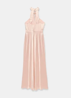Pink Satin Halter Maxi Dress