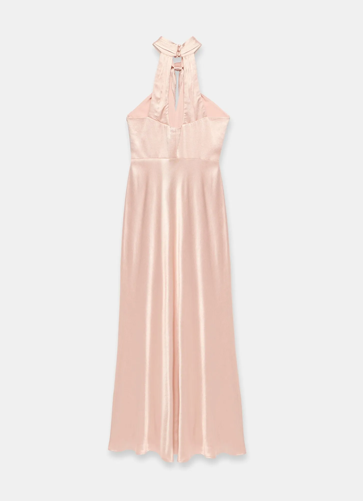 Pink Satin Halter Maxi Dress