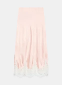 Pink Satin Lace Midi Skirt