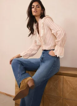 Pink Striped Broderie Trim Blouse