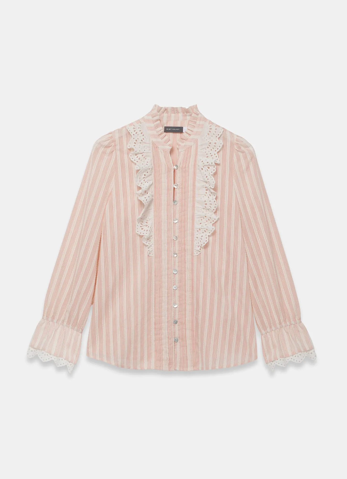 Pink Striped Broderie Trim Blouse