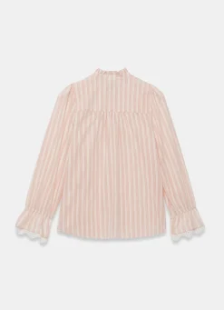 Pink Striped Broderie Trim Blouse