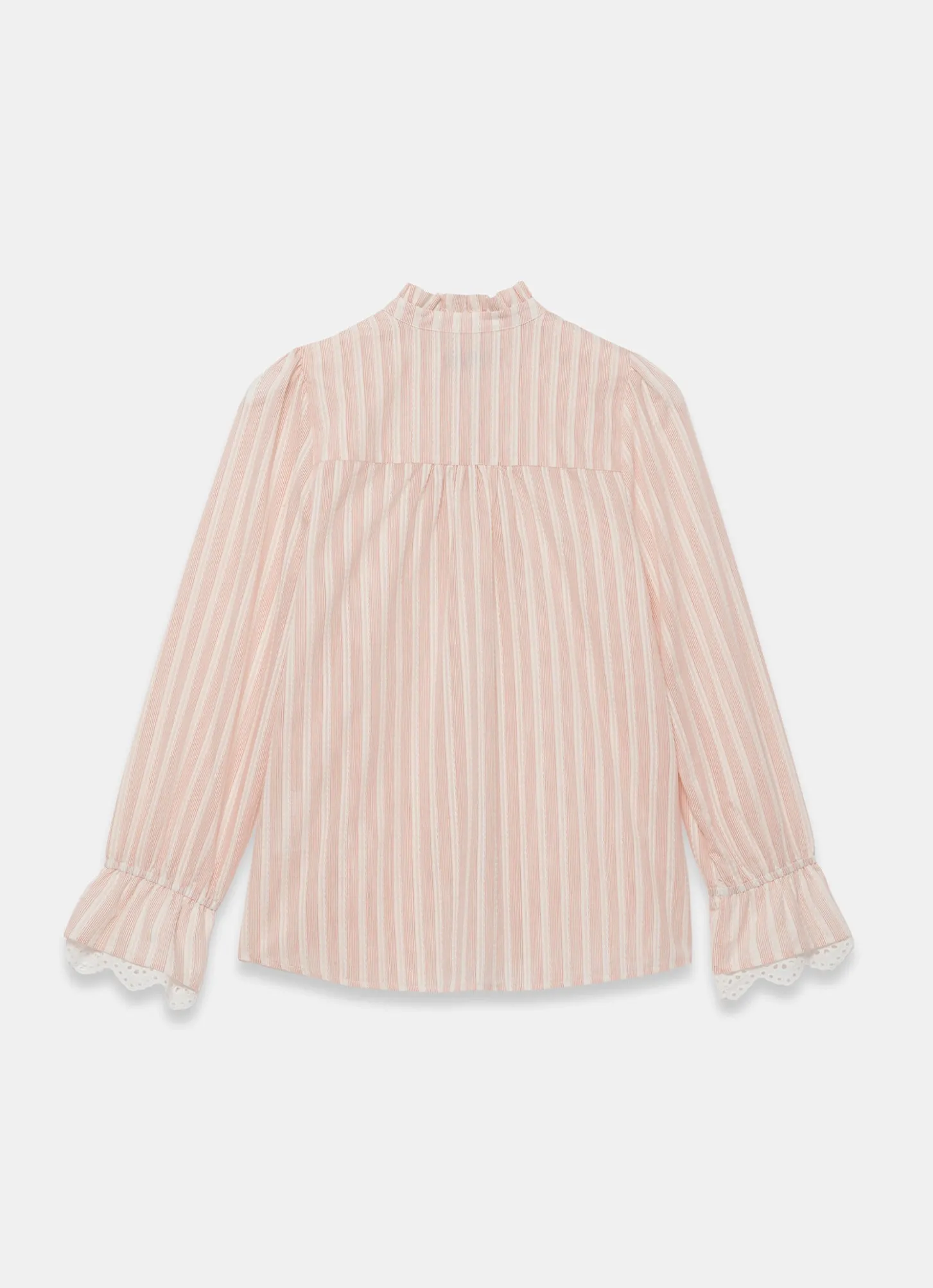 Pink Striped Broderie Trim Blouse