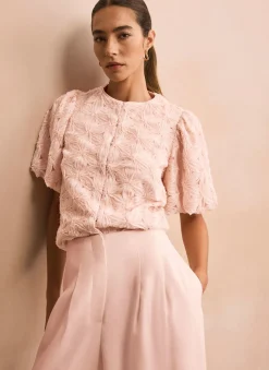 Pink Textured Puff Sleeve Blouse