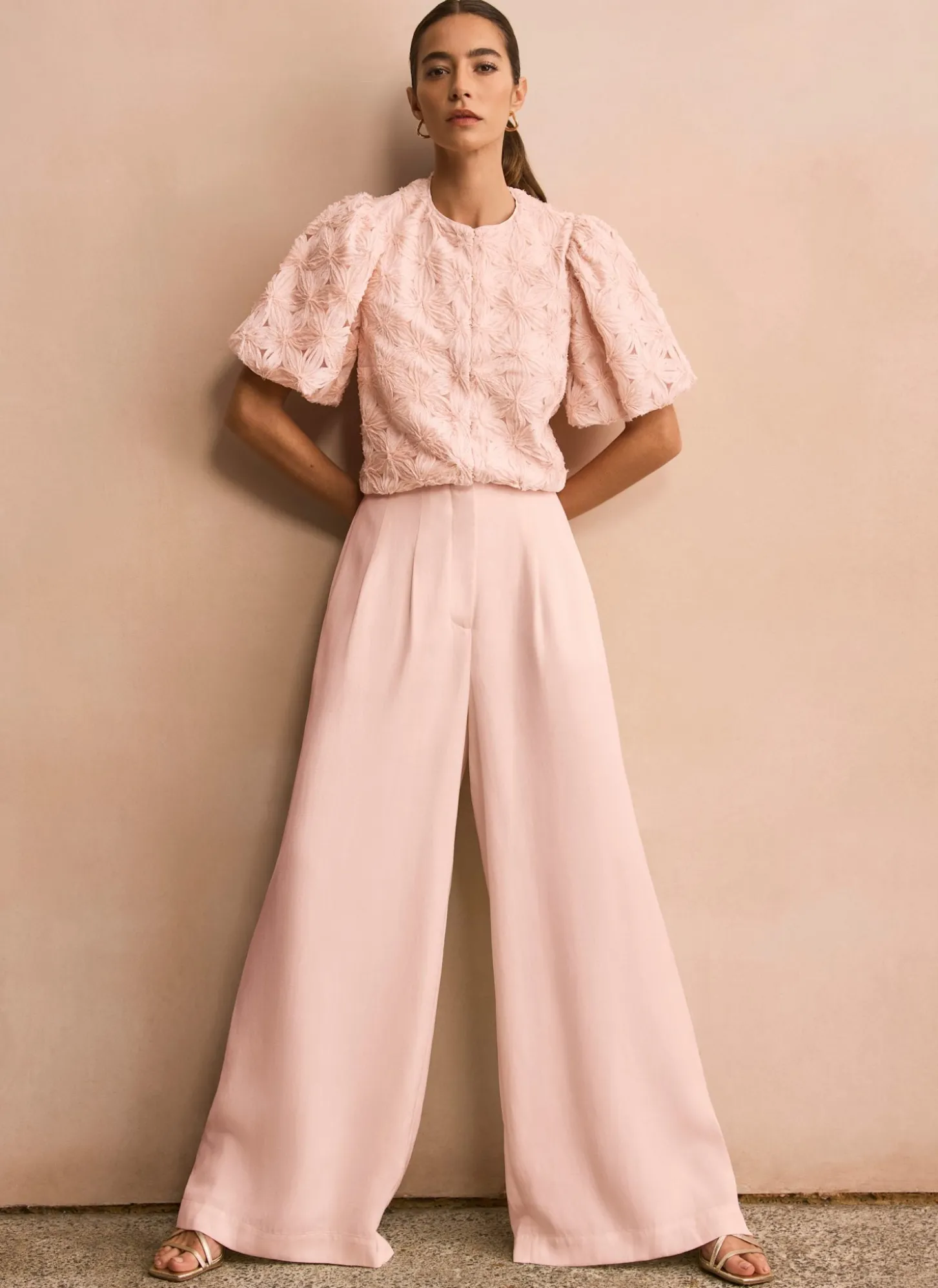 Pink Textured Puff Sleeve Blouse