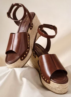 Raya Brown Leather Espadrille Wedges