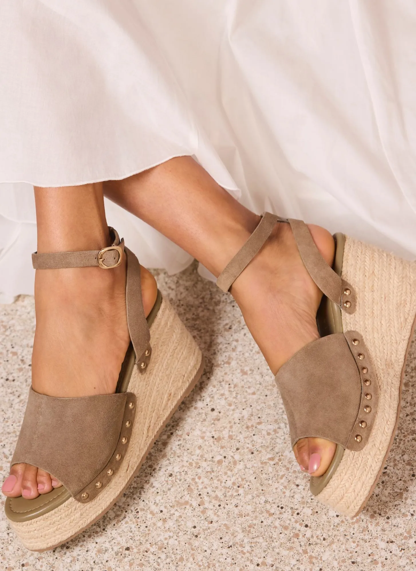 Raya Neutral Suede Espadrille Wedges