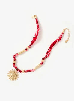 Red Bandana Sun Charm Necklace