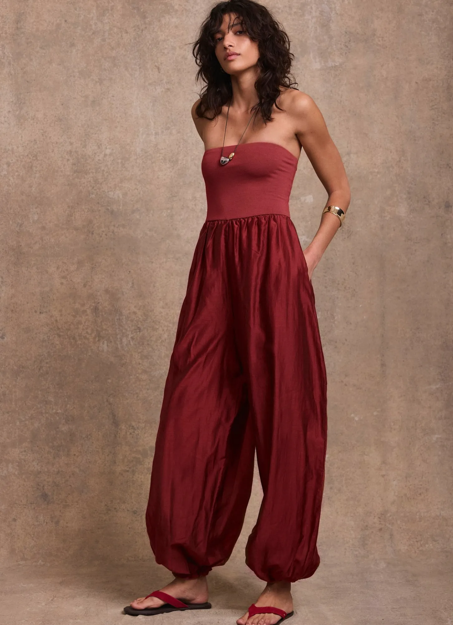 Red Bandeau Balloon Jumpsuit