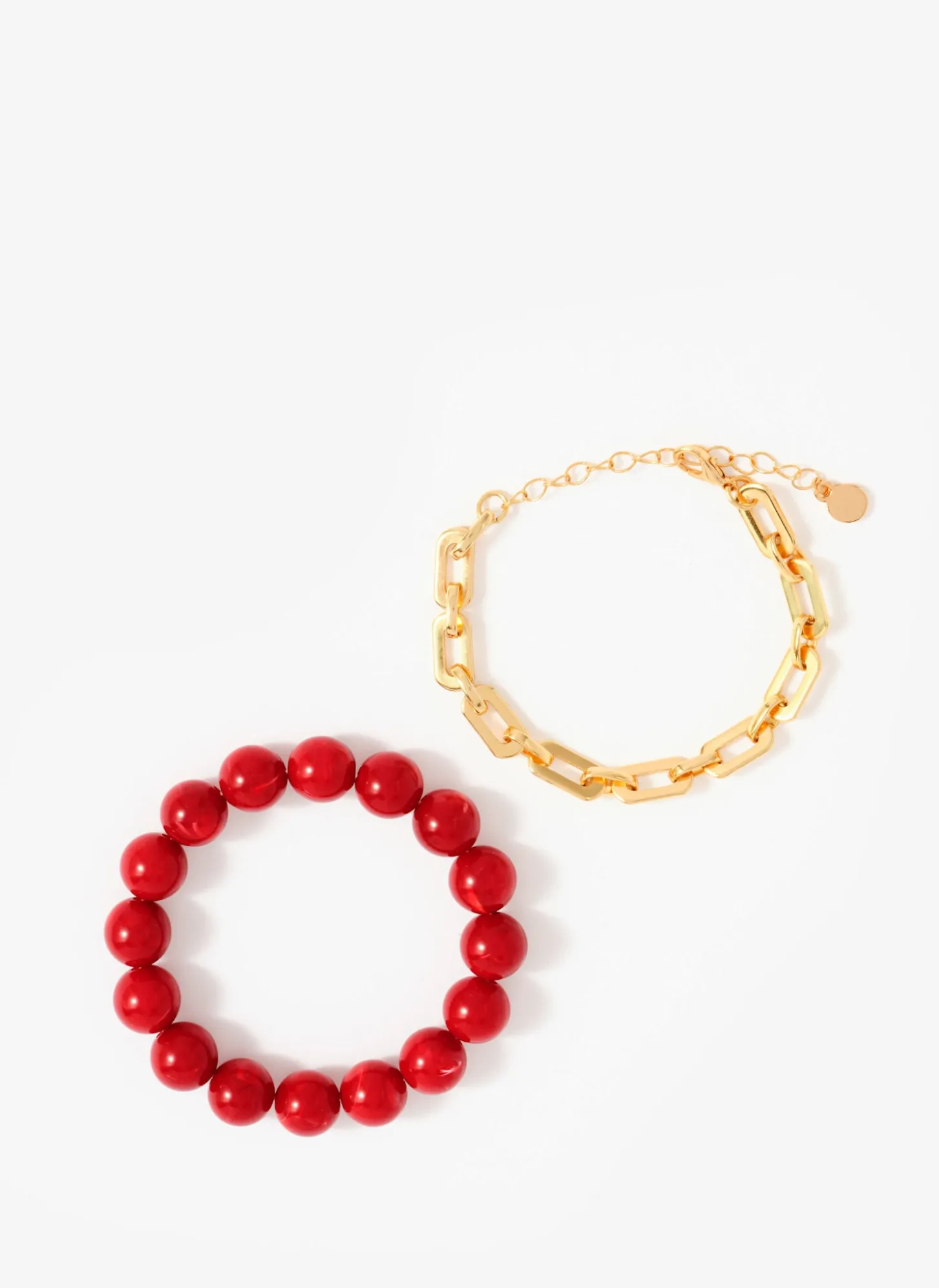 Red Beaded and Chain Layer Bracelet