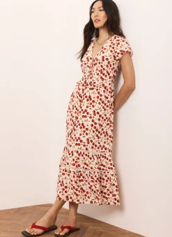 Red Cherry Print Midi Dress