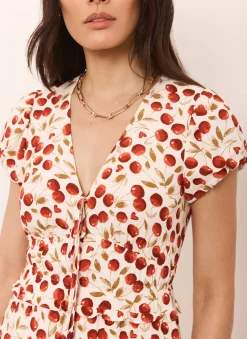 Red Cherry Print Midi Dress