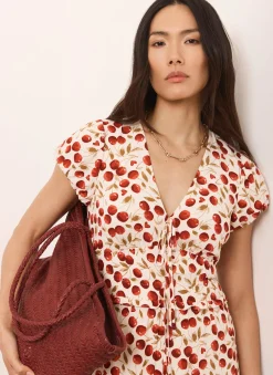 Red Cherry Print Midi Dress
