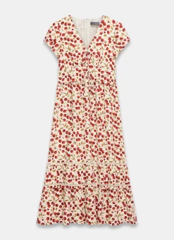Red Cherry Print Midi Dress