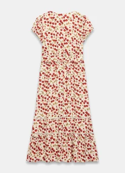Red Cherry Print Midi Dress