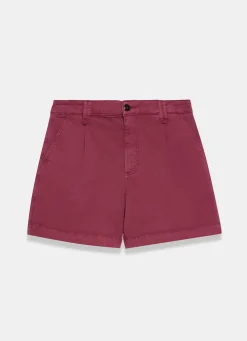 Red Cotton Blend Pleated Chino Shorts
