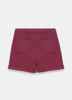 Red Cotton Blend Pleated Chino Shorts