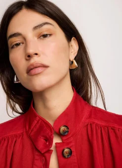 Red Cotton Blend Puff Sleeve Jacket