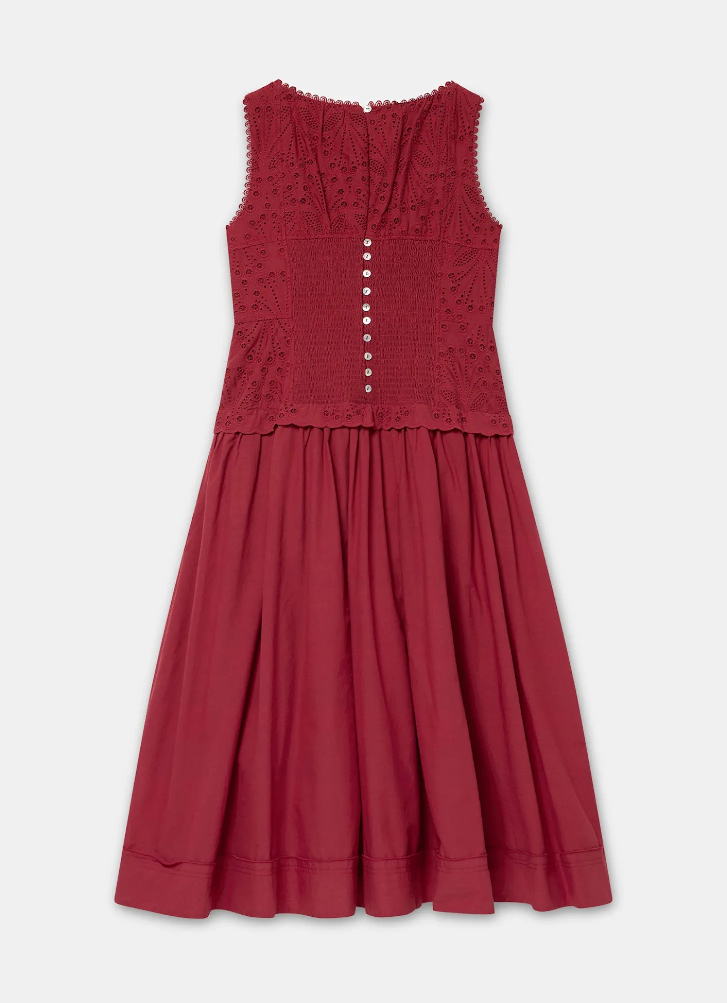 Red Cotton Broderie Midi Dress