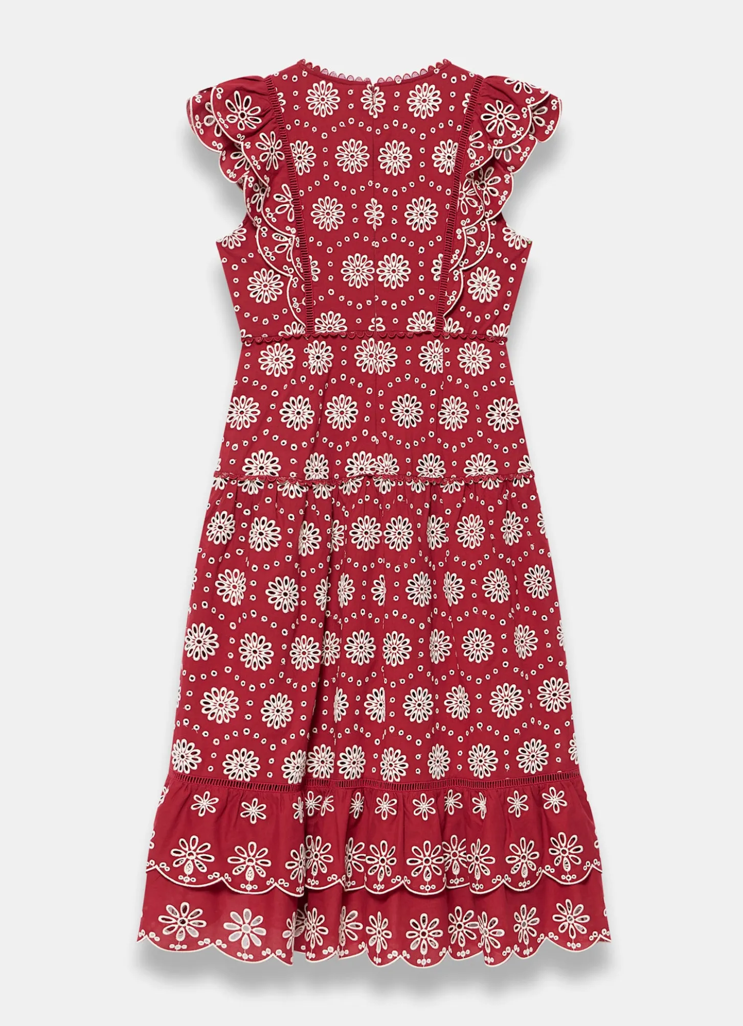 Red Cotton Broderie Midi Dress