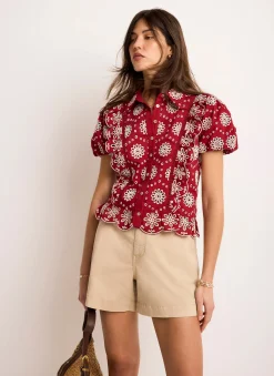Red Cotton Broderie Shirt