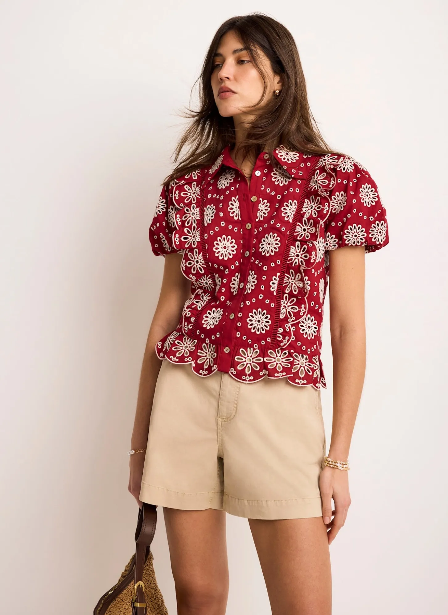 Red Cotton Broderie Shirt