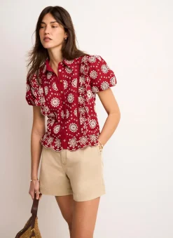 Red Cotton Broderie Shirt
