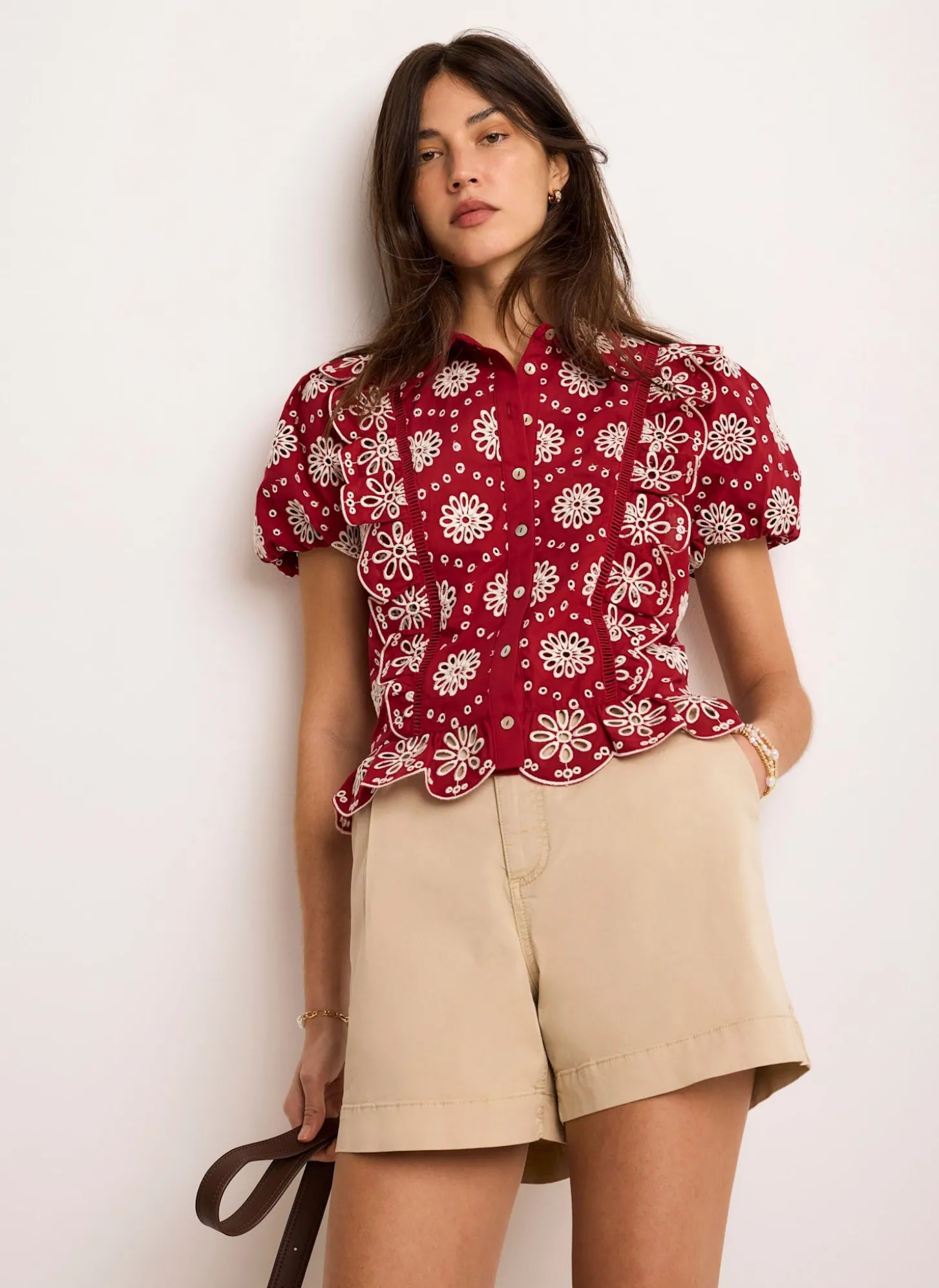 Red Cotton Broderie Shirt