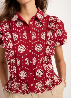 Red Cotton Broderie Shirt