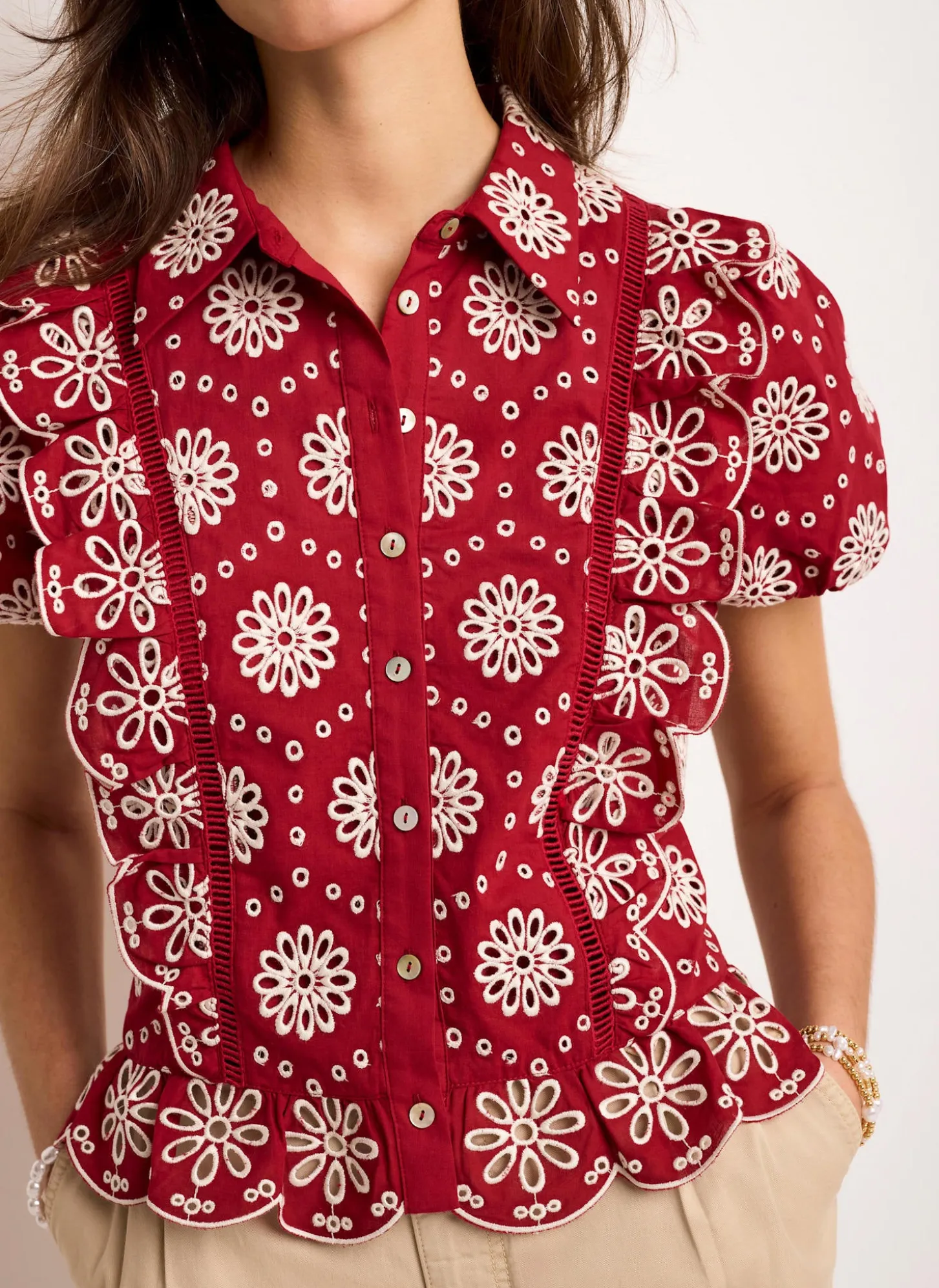 Red Cotton Broderie Shirt