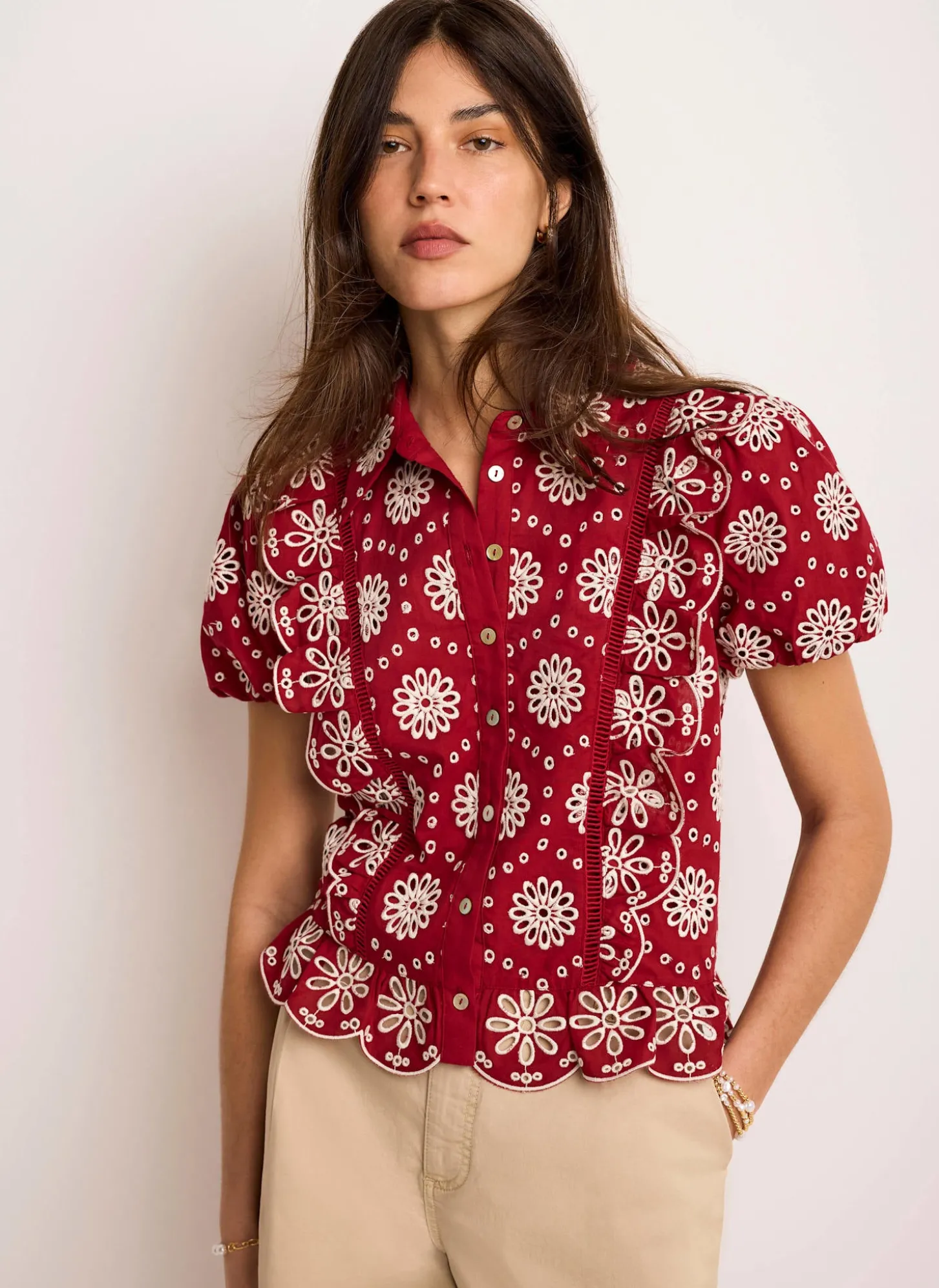 Red Cotton Broderie Shirt