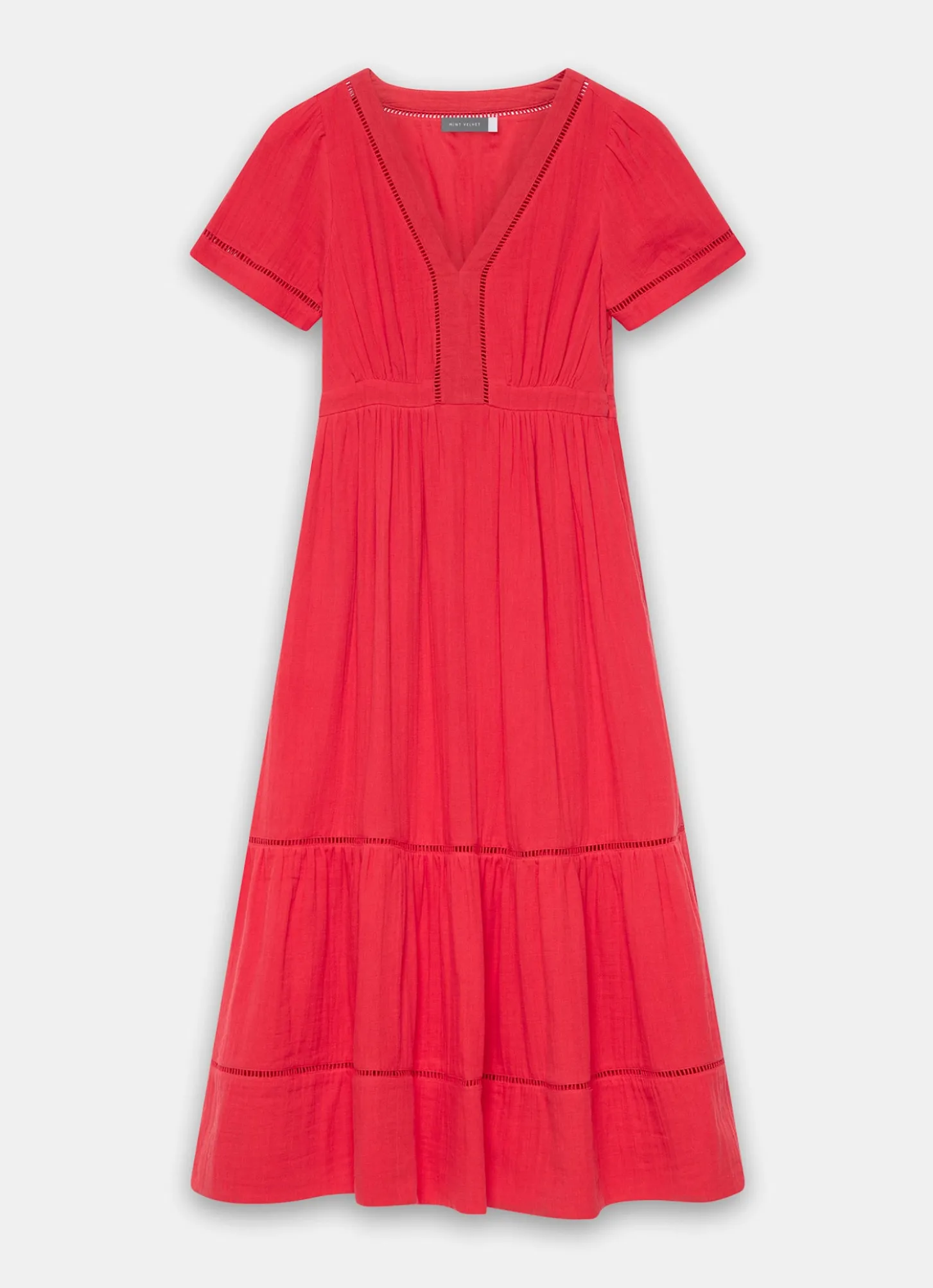 Red Cotton Cheesecloth Midi Dress