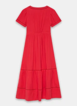 Red Cotton Cheesecloth Midi Dress